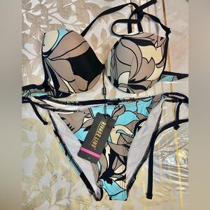RIVAGE Two Pieces bikini Swimsuit Size 38B Push Up Underwire Top /M Bottom.